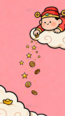 卡通财神祥云赐福图