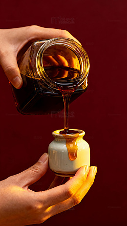 秋梨膏液体倒入小瓶摄影图