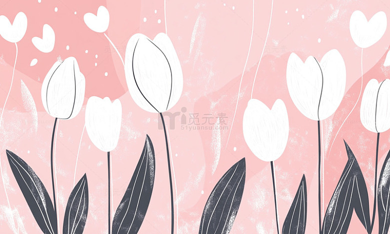 粉色郁金香简约插画