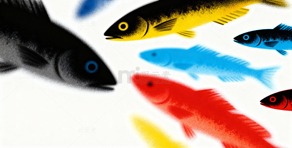 多彩鱼群创意插画设计
