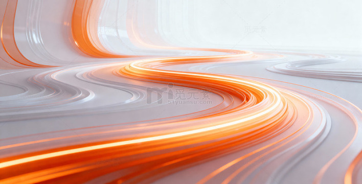 橙白流动曲线抽象艺术