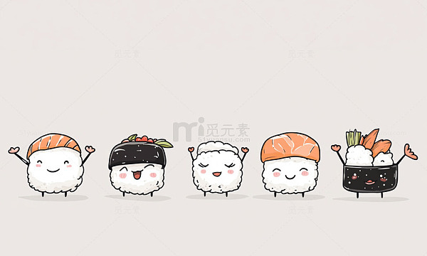 可爱寿司卡通形象插画设计素材