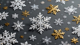 银色金色雪花点缀深灰背景节日装饰图案
