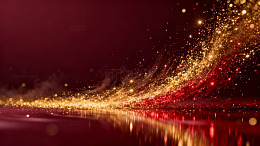 闪耀金色光波在深红色背景中流动