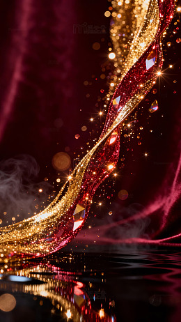 金色光带在深红色背景中交织闪耀