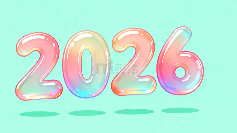 彩虹色2026新年数字设计素材