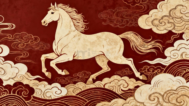 中国风骏马祥云艺术画作