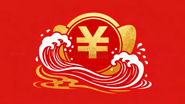 金色海浪与人民币符号艺术图案