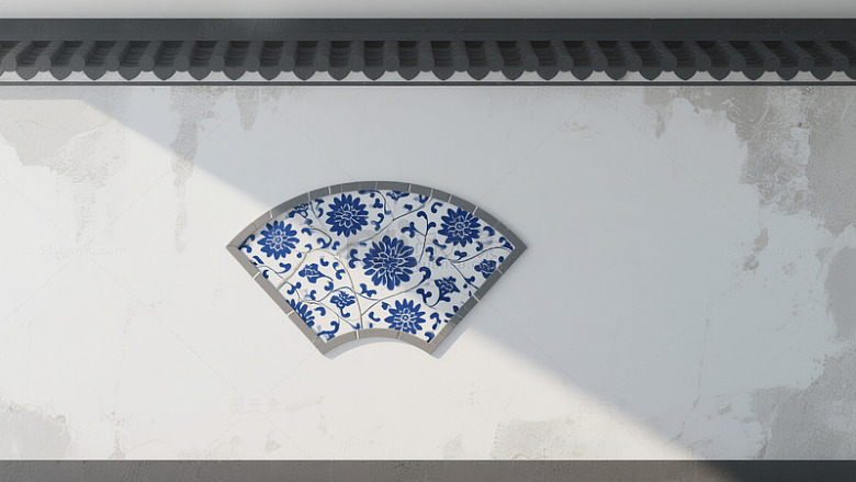 青花瓷扇形瓷砖装饰