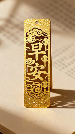 金色书签早安福字装饰