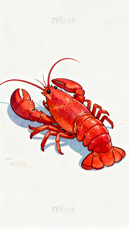 红色龙虾卡通插画