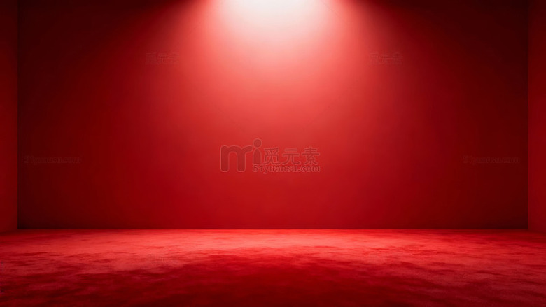红色灯光照射下的空旷房间内部场景