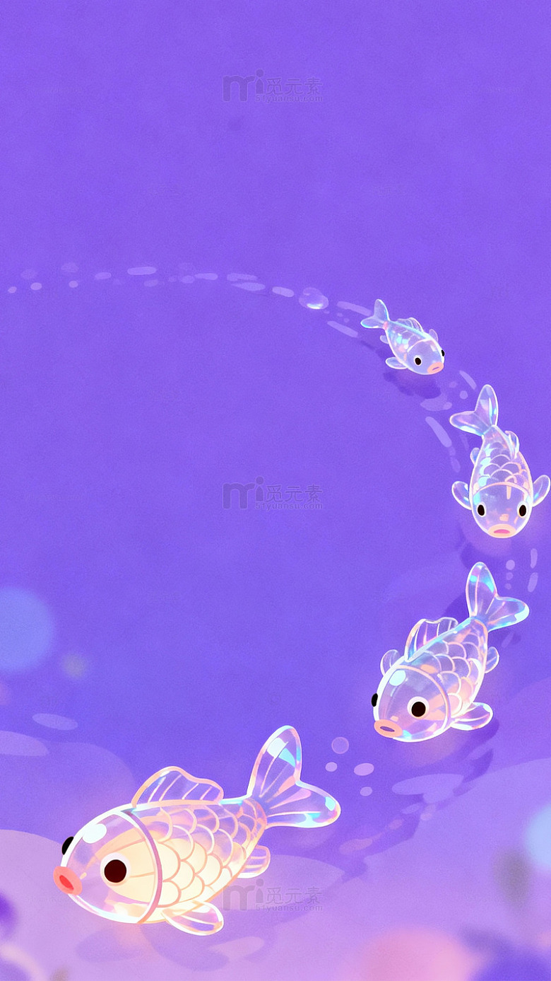 梦幻金鱼游动插画
