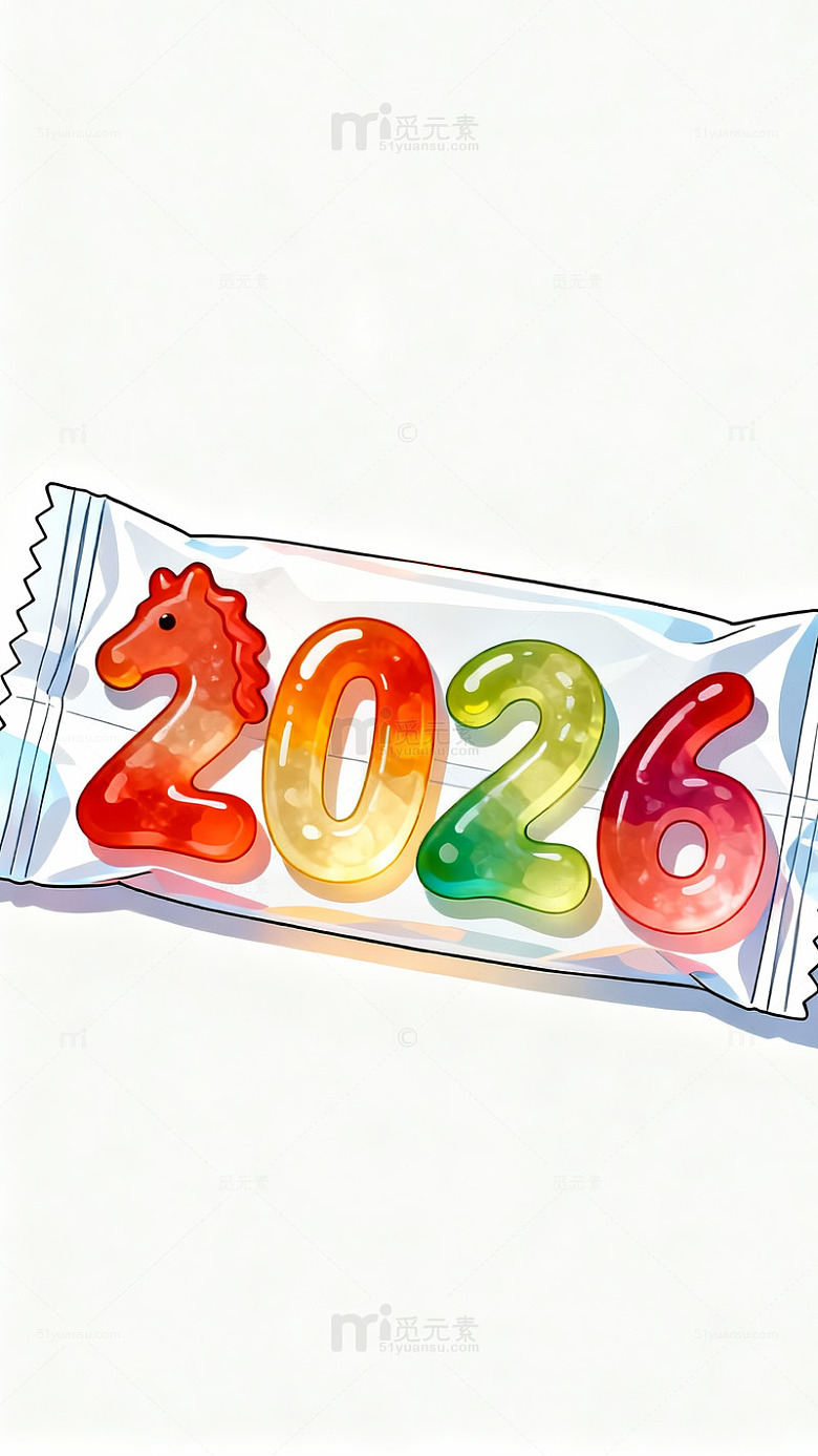 彩色果冻数字2026创意插画