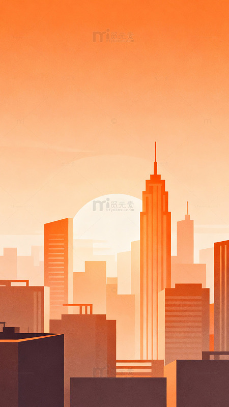 城市夕阳建筑插画