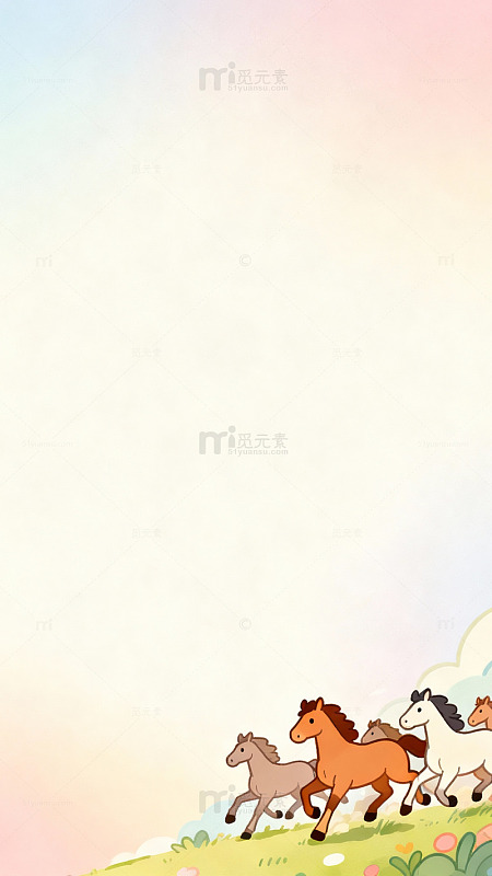 卡通马群奔跑背景图