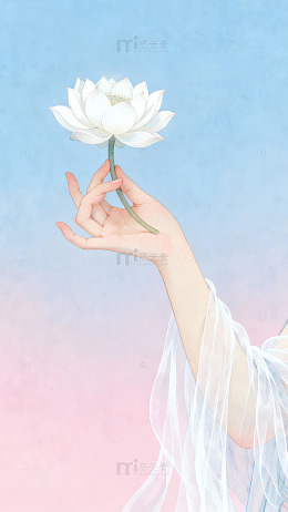 淡雅莲花手持艺术插画