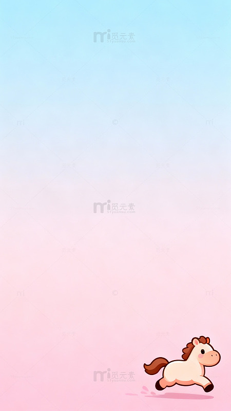 卡通小马渐变背景插画
