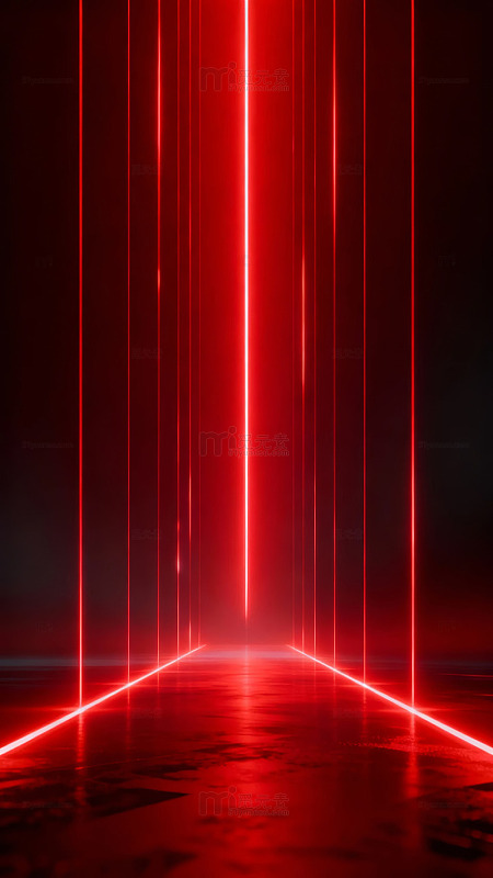 红色激光线条构成的抽象未来感通道场景