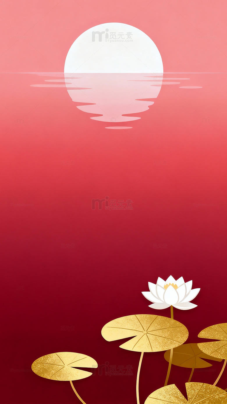 红金色调荷花太阳画面设计
