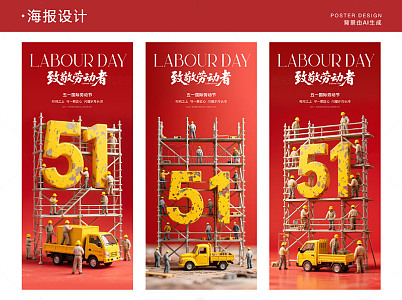 五一劳动节红色海报