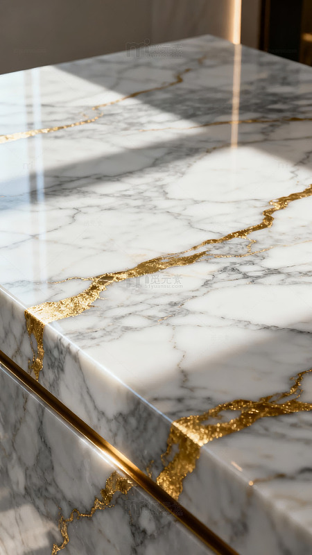 大理石台面金色纹理特写