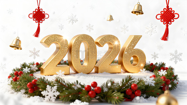 金色新年祝福雪花装饰图案