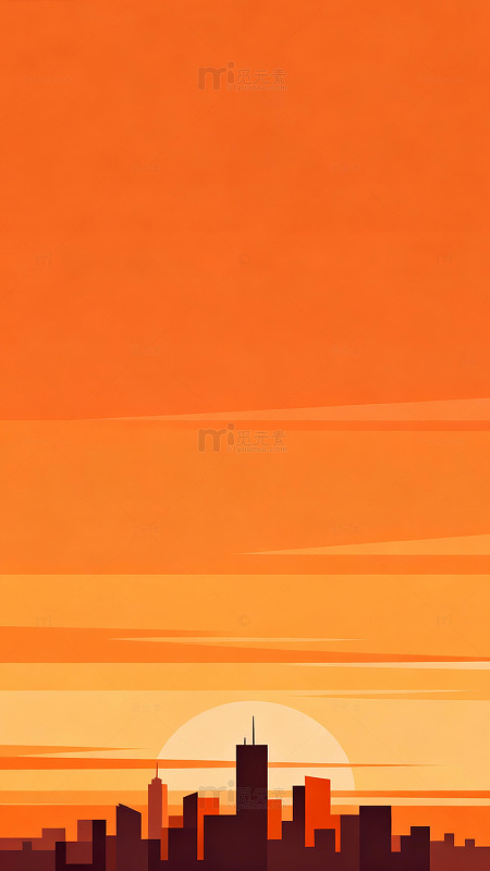 城市日落剪影艺术插画