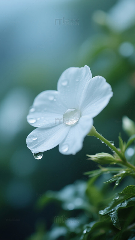 清新白花露珠特写摄影