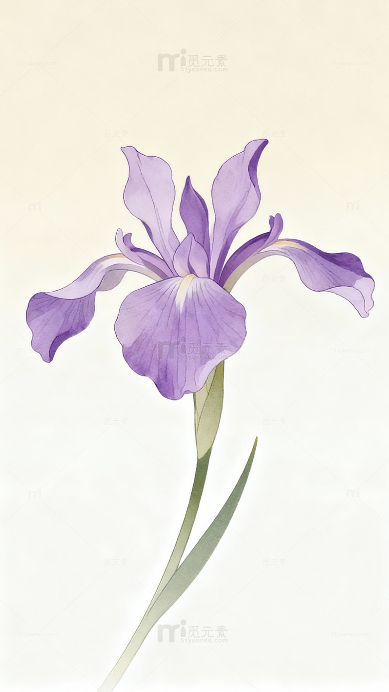 淡雅紫色鸢尾花水彩画