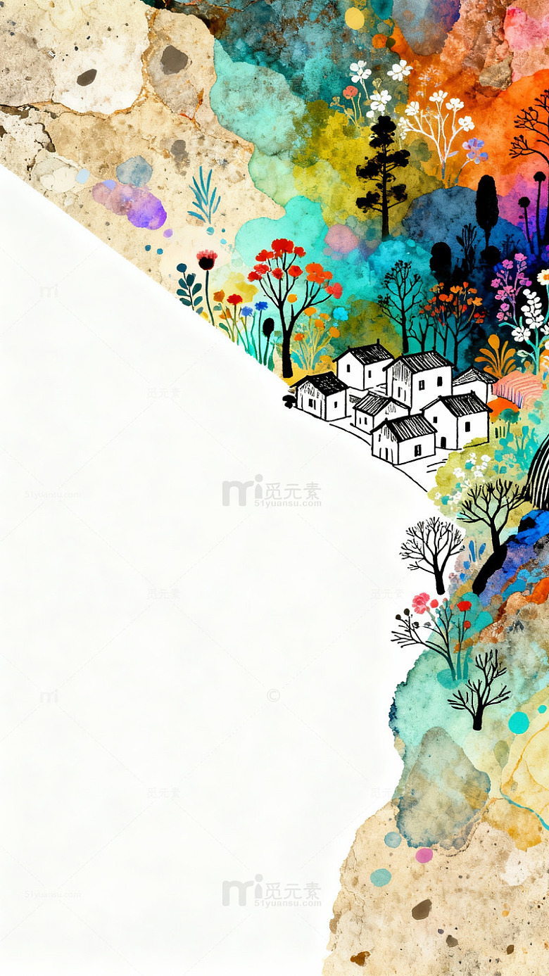 水彩乡村风景插画