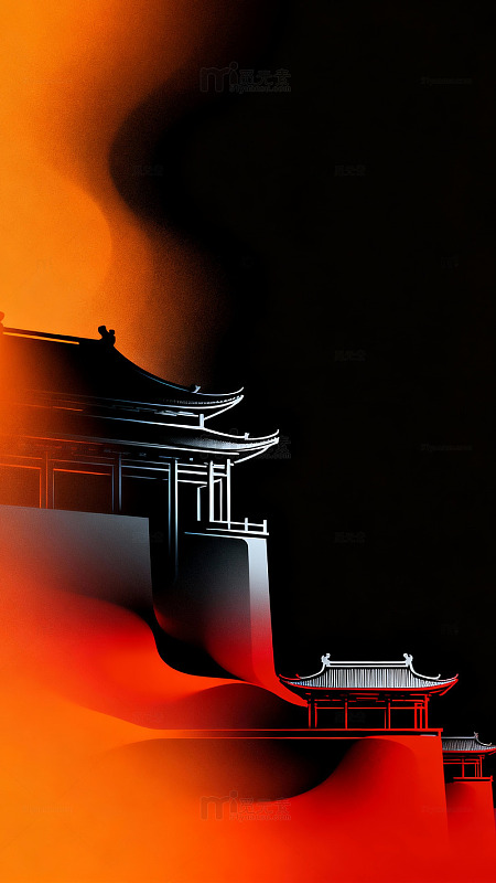 东方建筑剪影艺术图