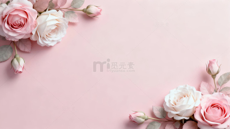 粉色背景上的玫瑰花边框-3294