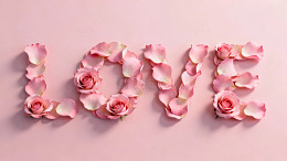 粉色花瓣拼成的LOVE字样
