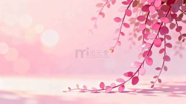 粉色枝叶轻垂光影朦胧