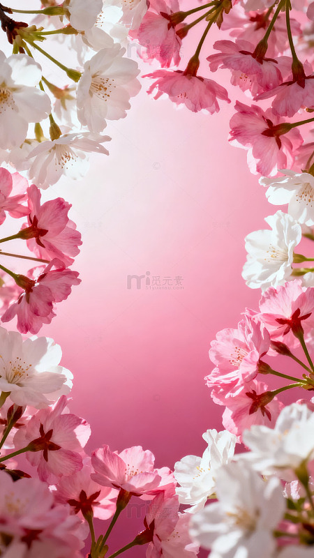 樱花环绕粉色背景的美丽花框
