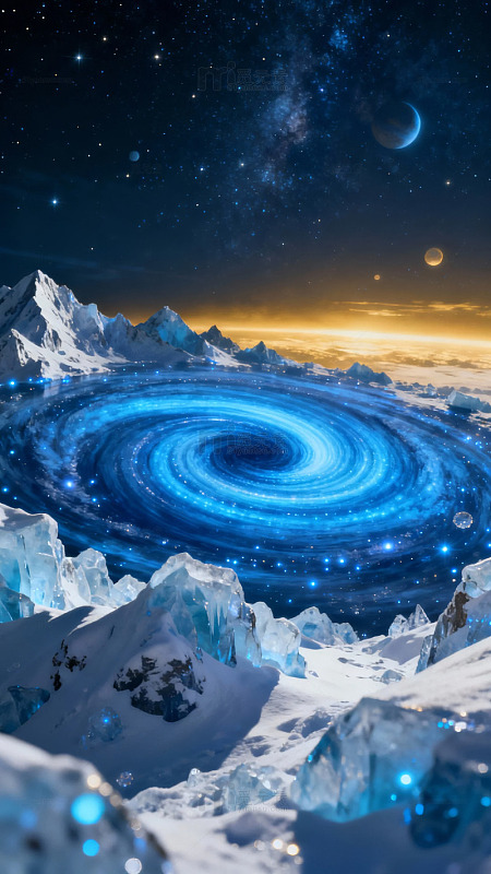 星空下的冰山漩涡奇景