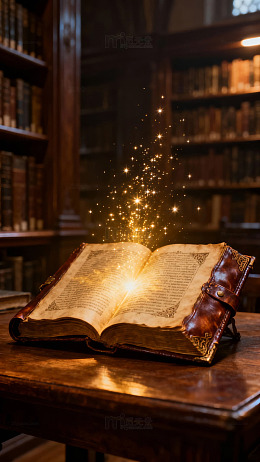 古籍书页发光魔法场景
