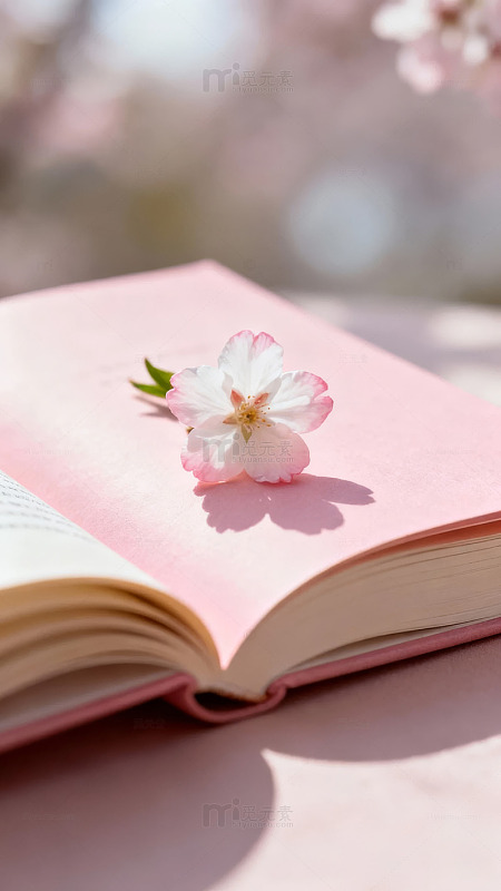 樱花花瓣轻落书页图片