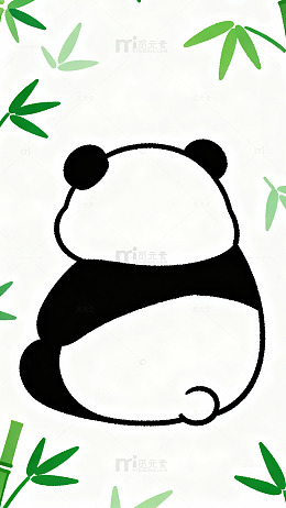 卡通熊猫竹叶图案壁纸