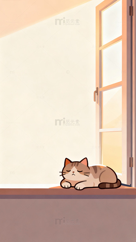 温暖午后猫咪窗边休息图