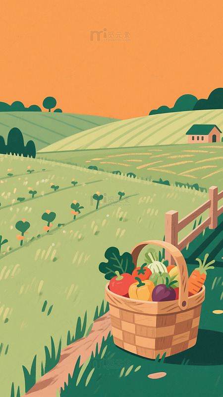 田园风光篮子蔬菜插画