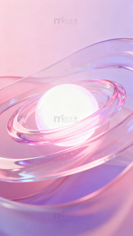 发光球体与粉色曲线交织的抽象光影艺术