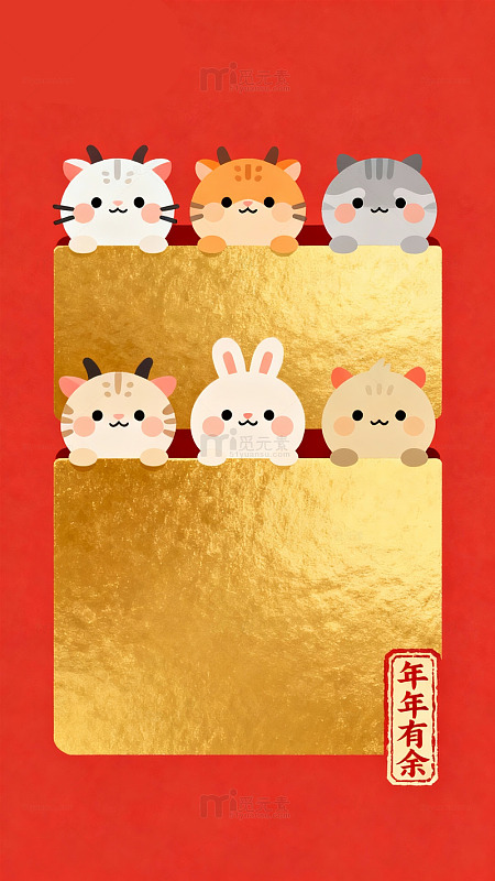 可爱动物新年贺卡设计