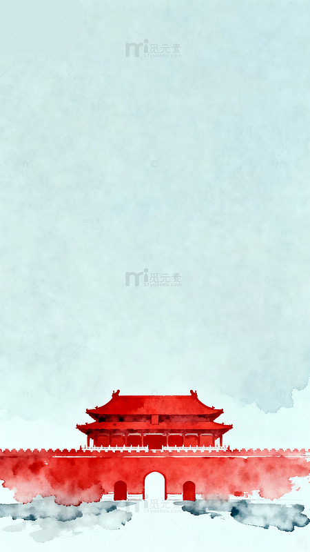 水彩画中国古建筑风景