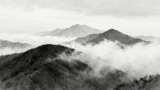 云雾缭绕的山峦层叠图片
