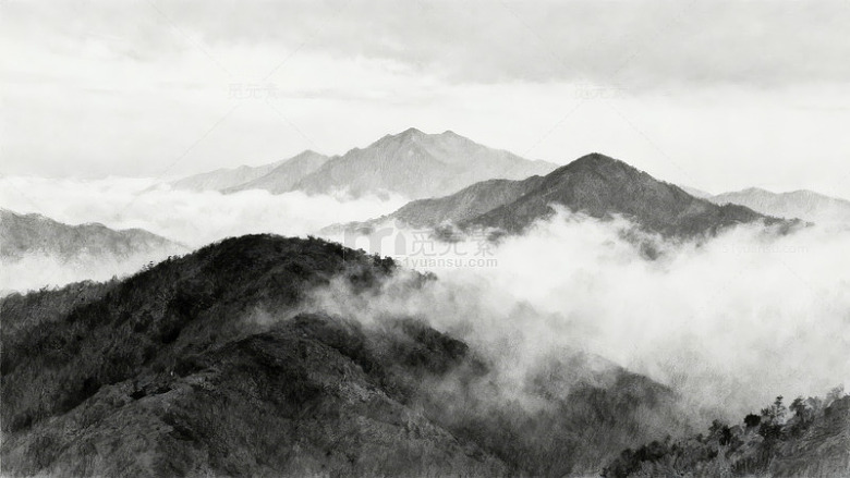 云雾缭绕的山峦层叠图片
