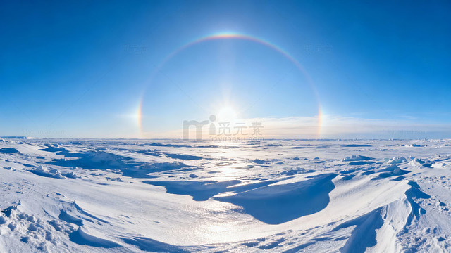 极地雪原日晕奇观图片