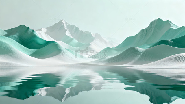 青绿山脉倒影水面静谧景观