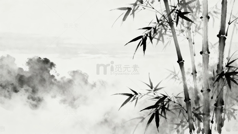 水墨竹林云雾缭绕图片
